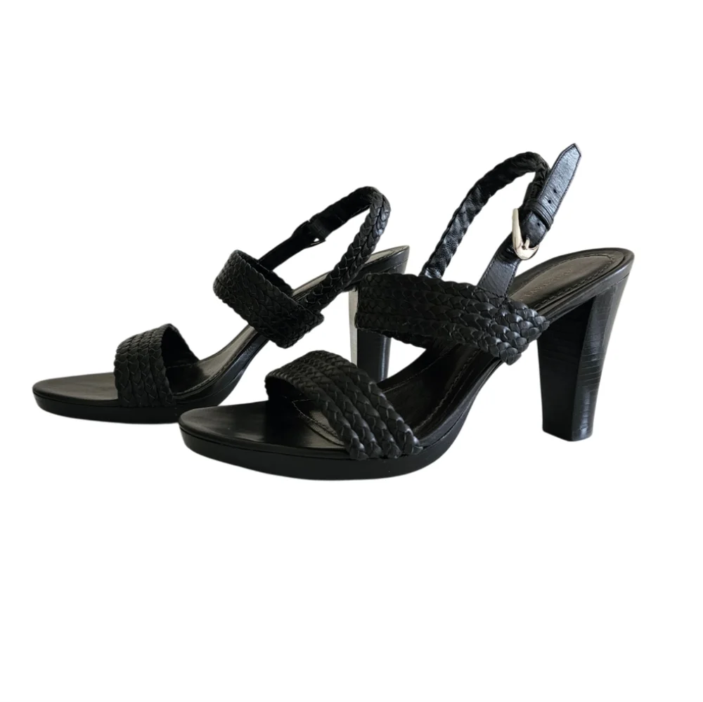Ann Taylor Braided Leather Ankle Strap 3" Heeled Sandals | EUC | 7M | Black - Picture 4 of 16
